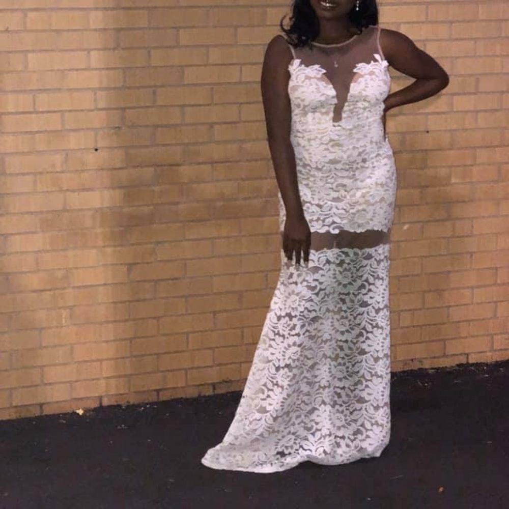 Nude And White Lace Gown